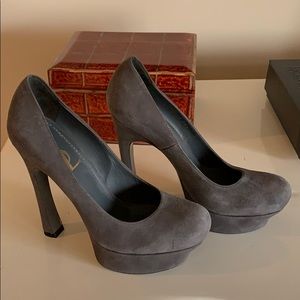 Gray suede YSL pumps